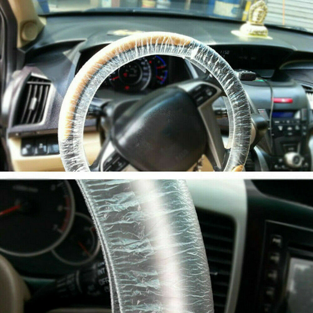100Pc Car Disposable Plastic Steering Wheel Protector Cover Waterproof Dustproof