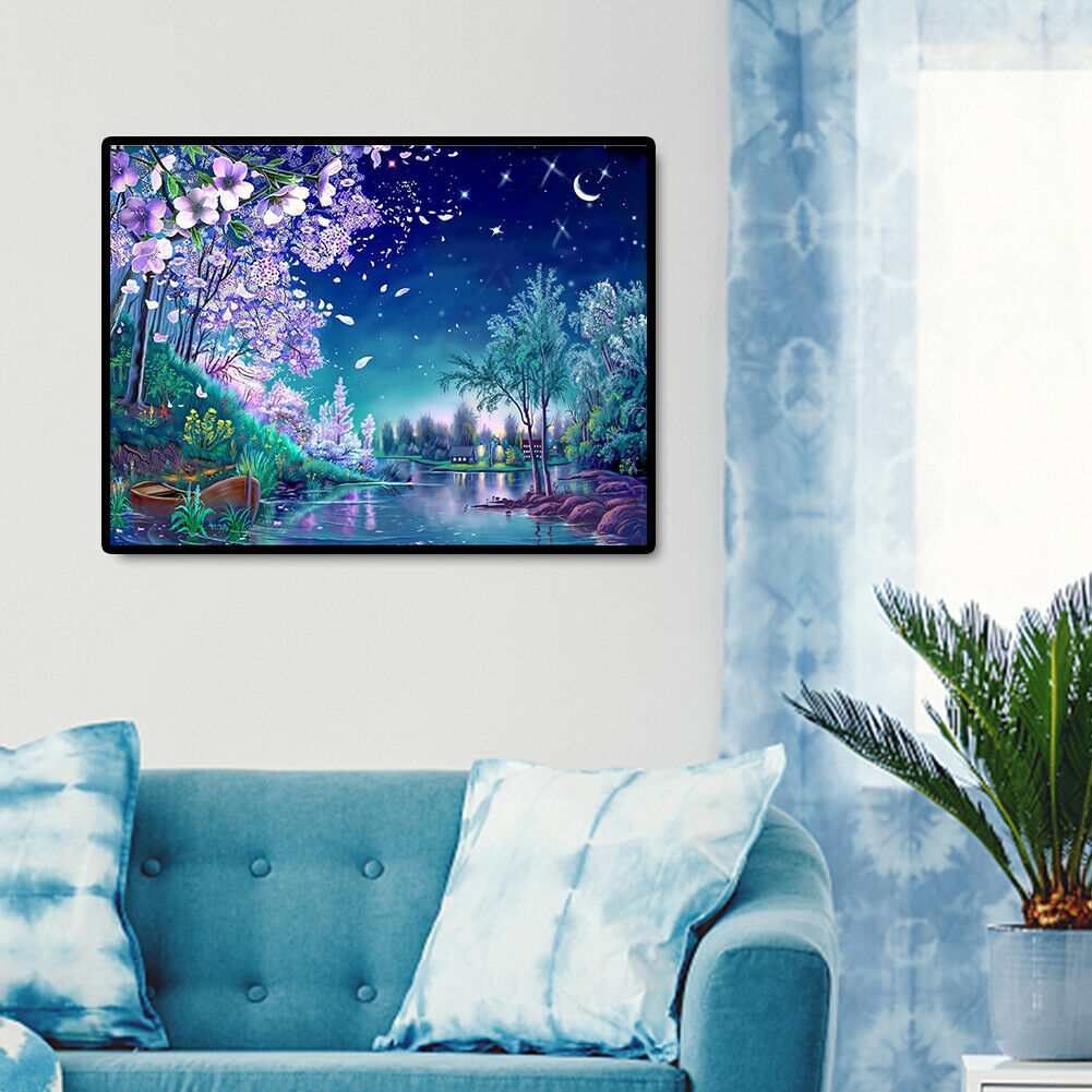 Diamond Painting Cherry Blossom Night Scene Full Square Rhinestone Picture @