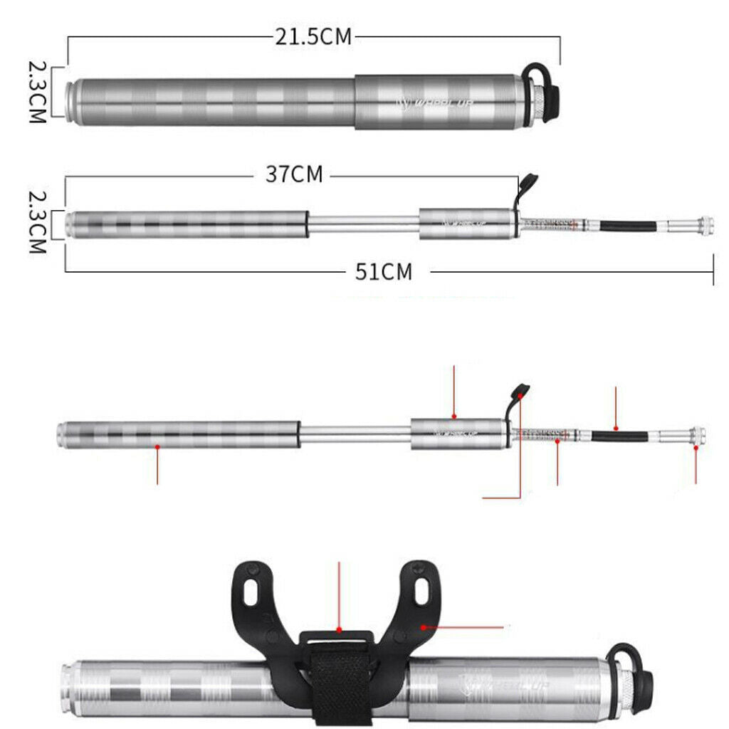 Pro Bike Pump with Gauge fits Presta and Schrader - Mini Bicycle Tire Pump for