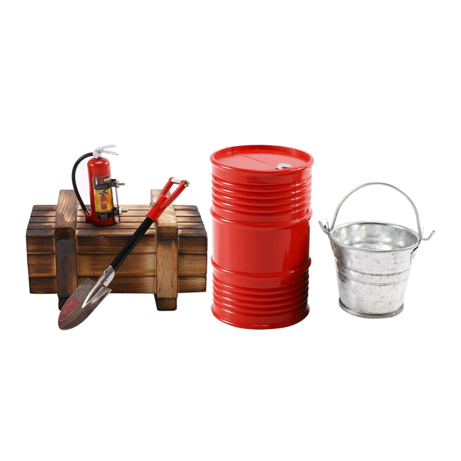 Wooden Box Oil Drum Fire Extinguisher Kit for 1:10 RC Crawler Car TRX6