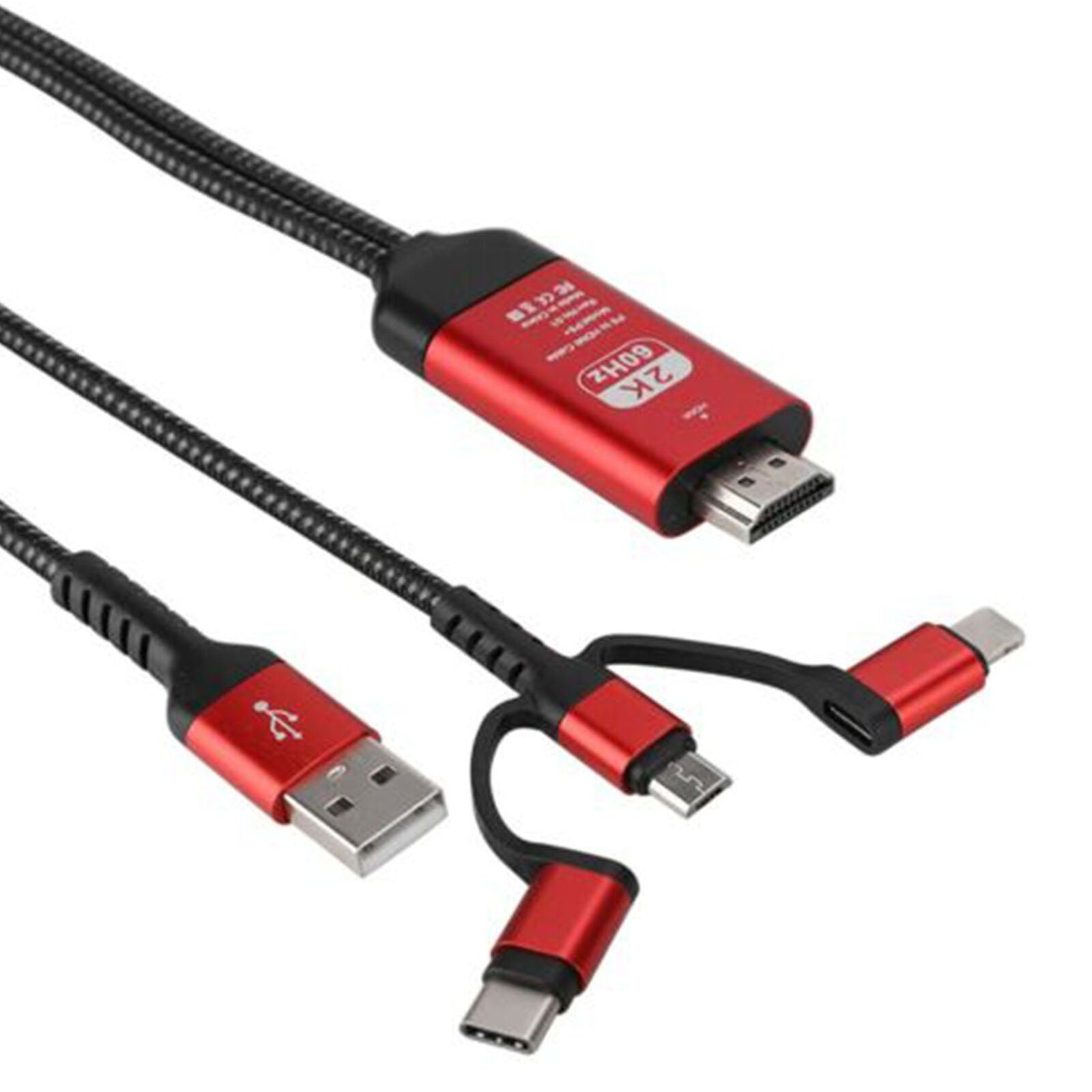 For Android/iOS 3-in-1 MHL USB Type C To HDMI Cable 1080P HD TV Adapter RED