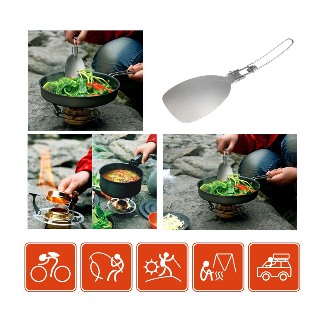 New Aluminium Folding Cooking Rice Spoon Retort Food Spatula Nonstick Camping