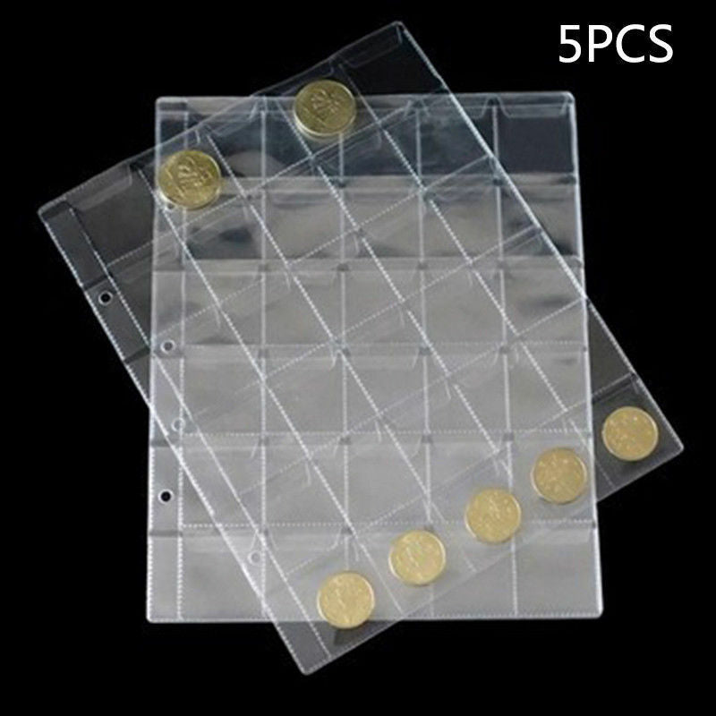 5x 30 Pockets Coin Holders Collection Storage Plastic Money Album Case Envelope