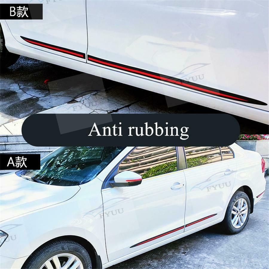 Black & Red 4Pcs Side Skirt Door Side Line Sill Garnish Body Molding Trim Cover