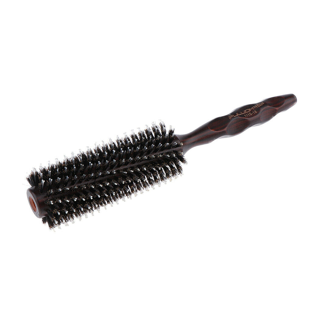 Round Anti-Static Wooden Barrel Hairbrush for Blow Drying Styling Curling L