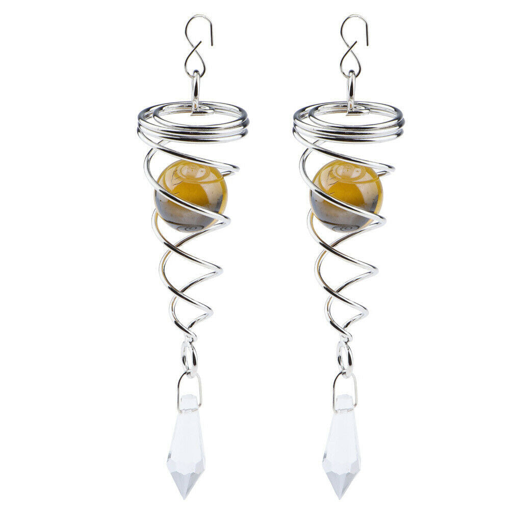 2 X Crystal Spiral Wind  for Indoor Outdoor Decor Amber