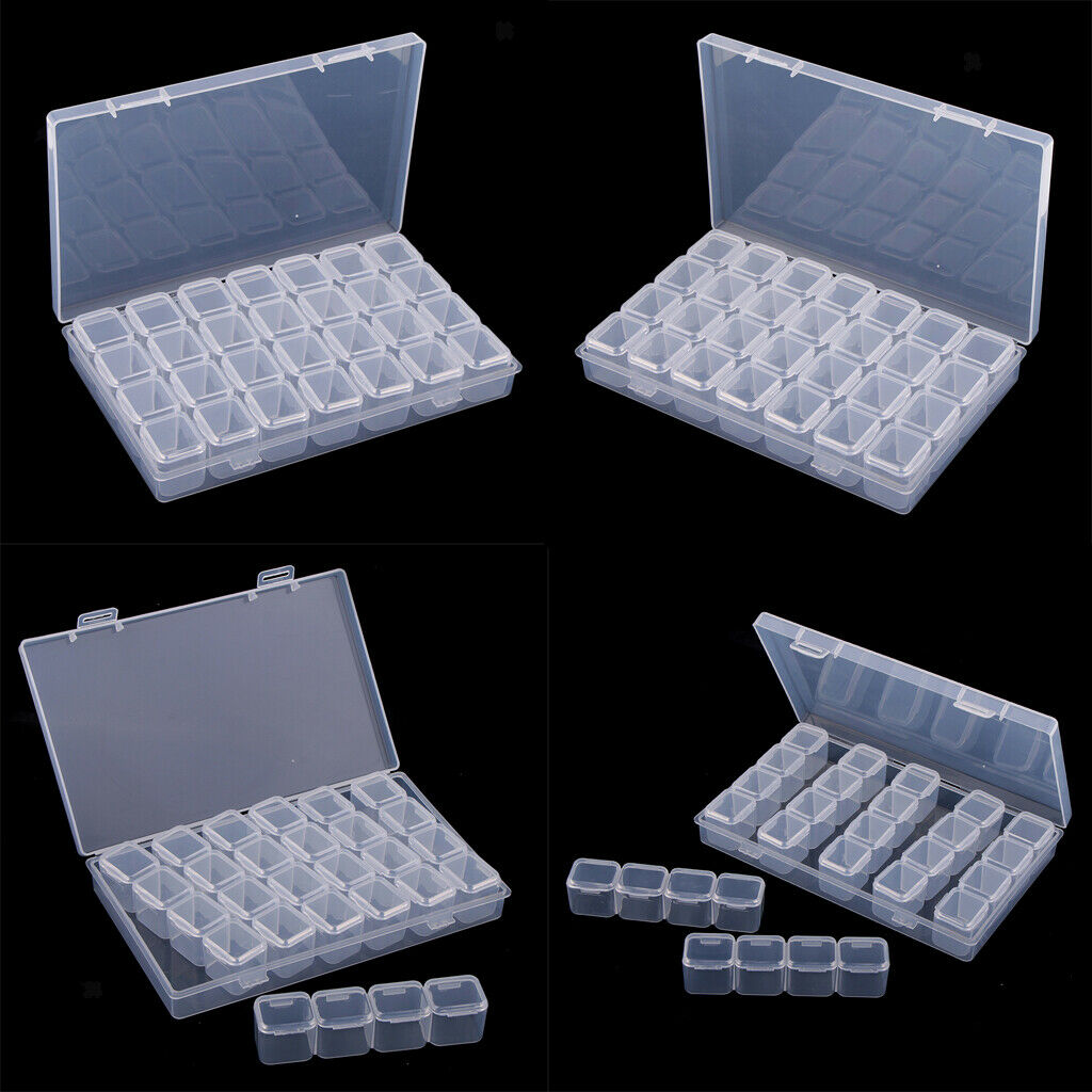 4x 28-Grid Detachable Clear Plastic Storage Box Nail Rhinestone Organizer
