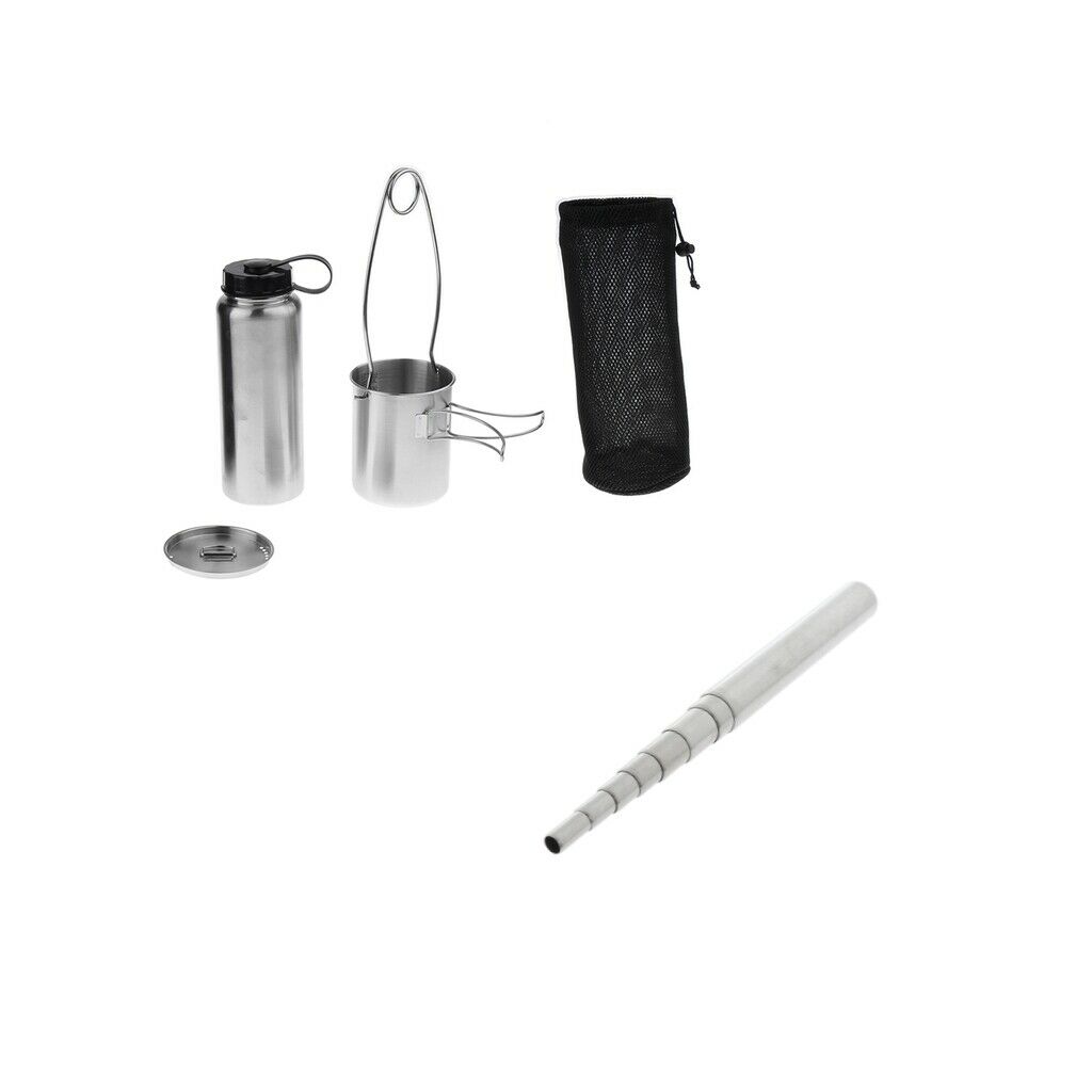 Camping Cooking Set Bottle Cup Pot Hanging Hook + fire starter Fire Blow Tube