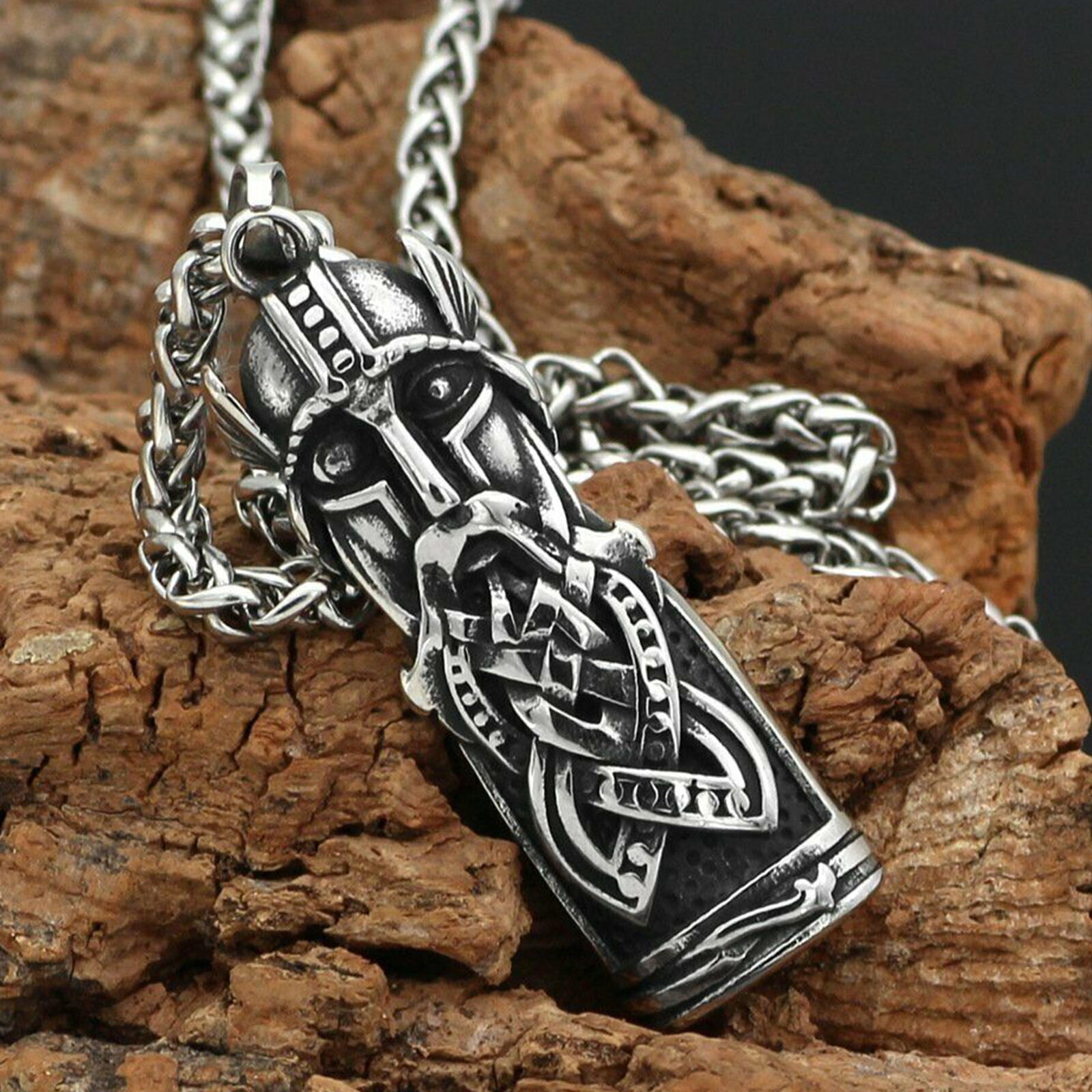 Stainless Steel Norse Vikings Warrior Odin Pendant Necklace
