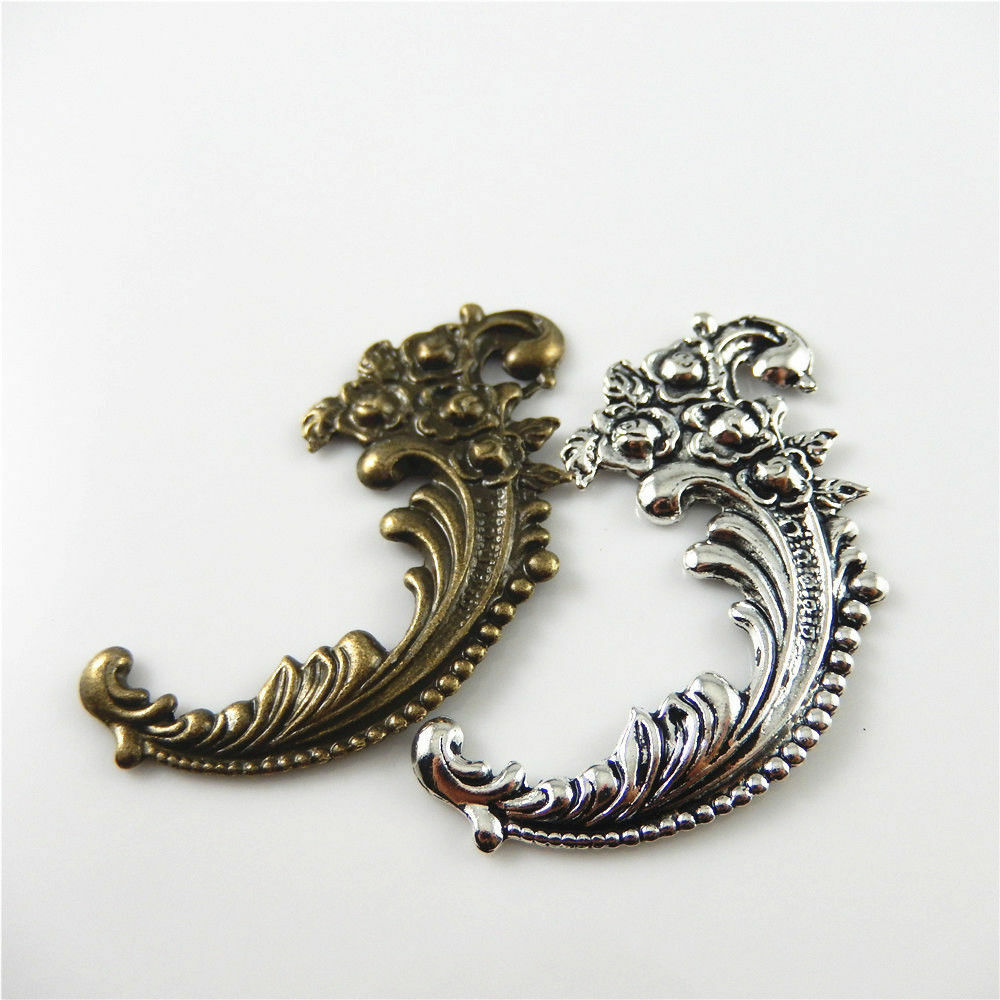 4 Assorted Retro Phoenix Tail Charm Floral Alloy Pendant Jewelry Craft 63x40x2mm