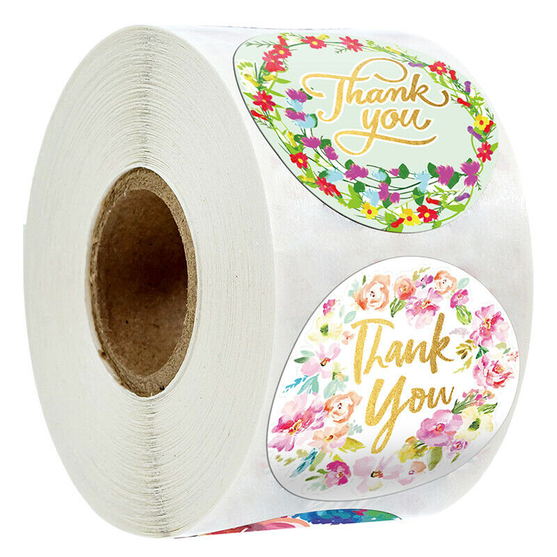 500Pcs/Roll Handmade Thank You Flower Stickers Paper Label Round Gift Dec.l8