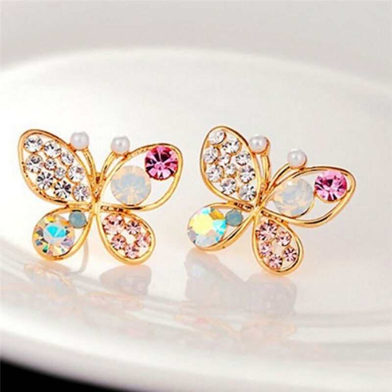 Ladies Chic Lovely Crystal Rhinestone Hollow Butterfly Ear Stud Earrings G.l8