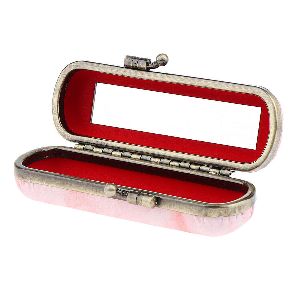 Makeup Holder Lipstick Case Storage Box with Mirror for Purse Orange Pink