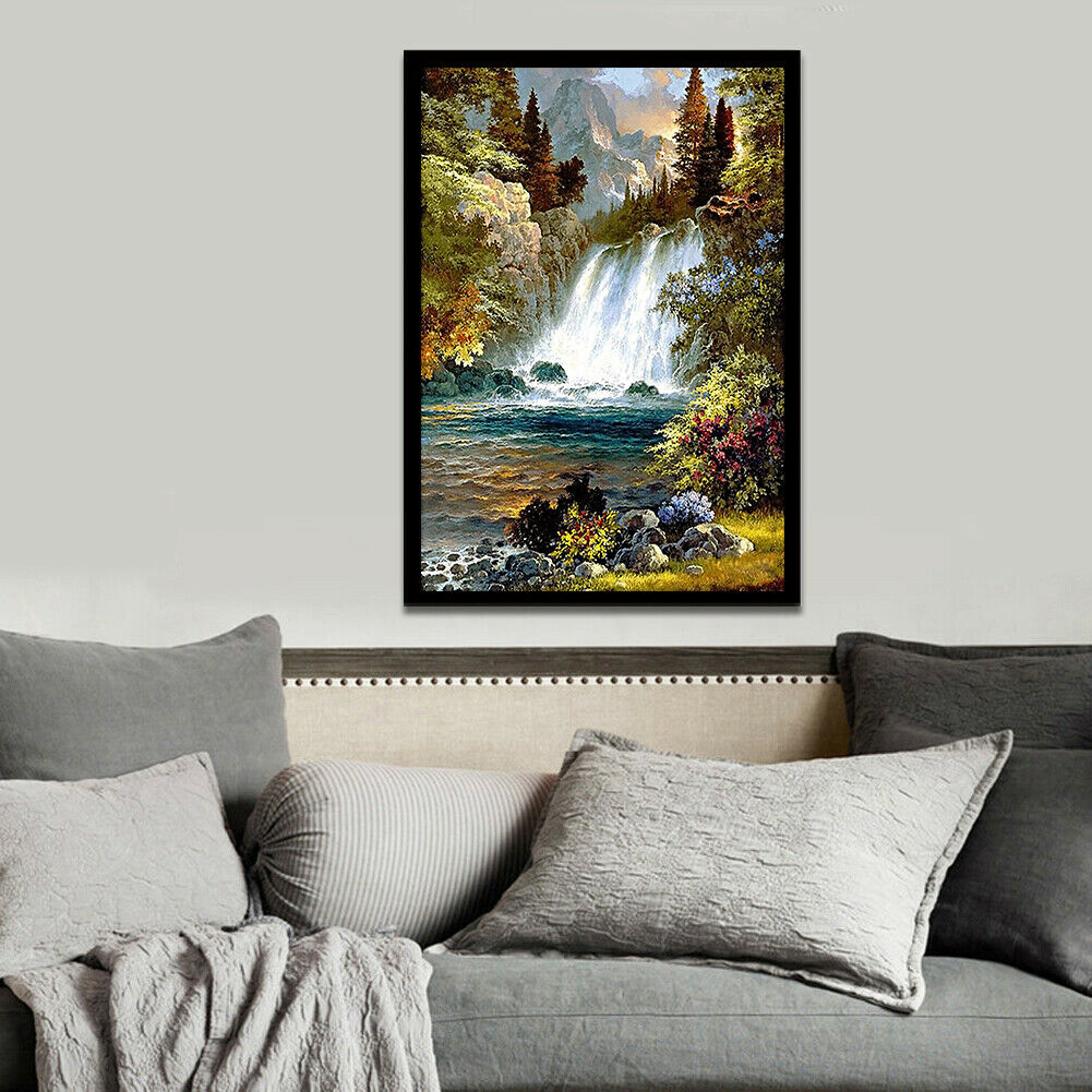 Waterfall Full Drill Round Diamond Painting DIY Needlework Cross Stitch Set @