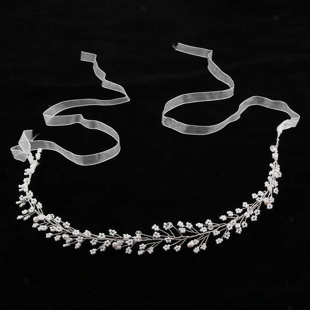 Pearls Beaded Headband Bridal Party Hair Band Vine Bracelet Earrings Set