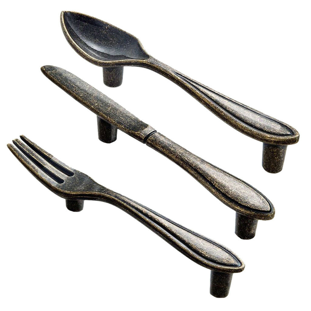 3Pcs Bronze Kitchen Cupboard Drawer shed,Gate Door Pull Handle Cutlery Shape