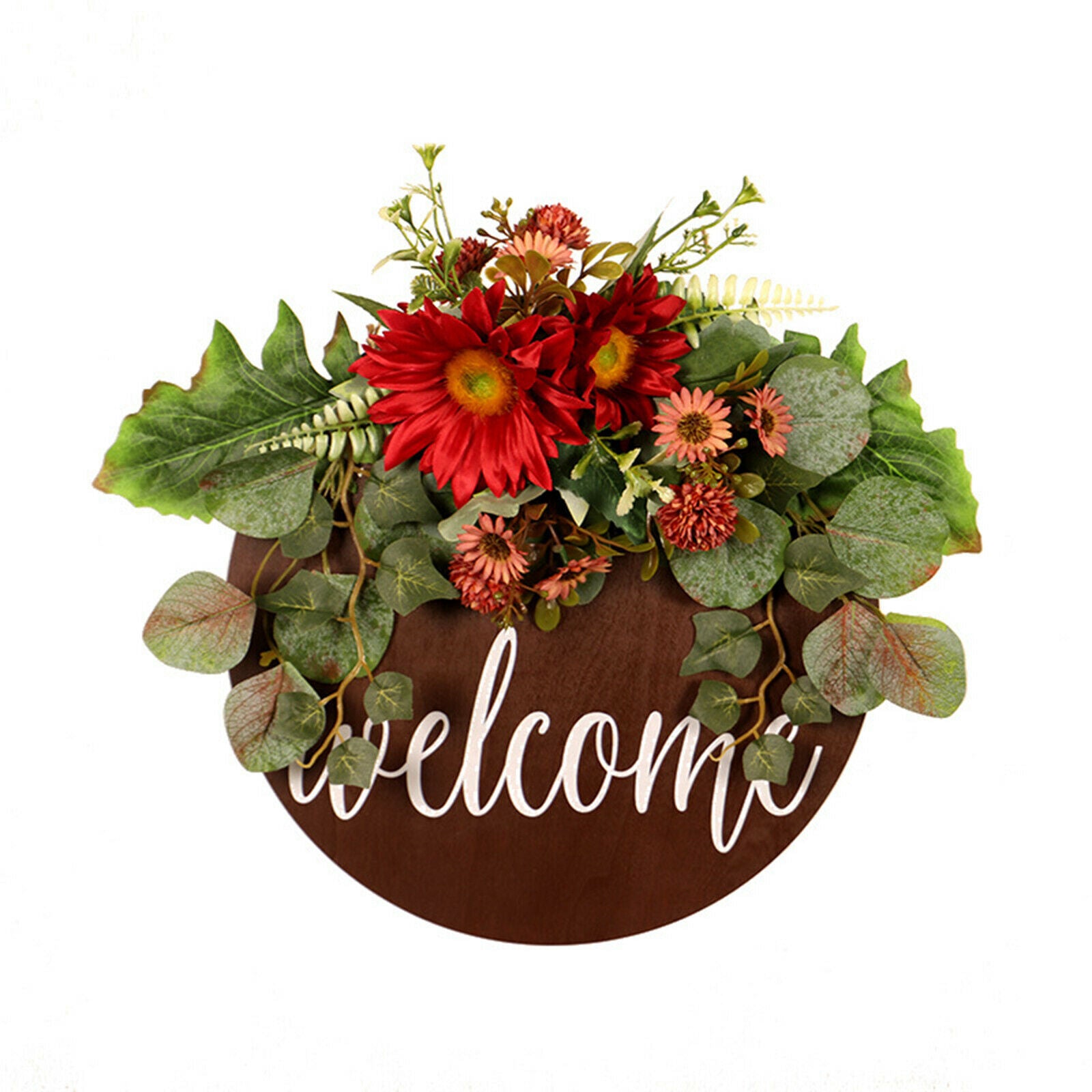 Round Wooden Welcome Door Sign Plaque Garland Ornament Holiday Decoration
