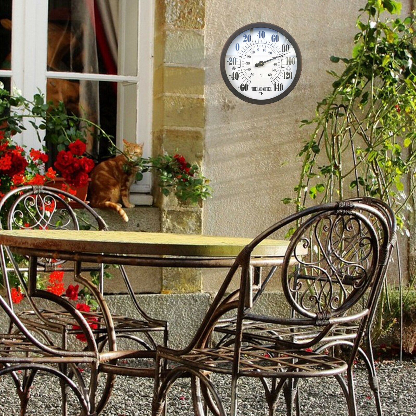 12" Round Indoor Dial Thermometer Meter for Patio Home Garden Wall-Mounted