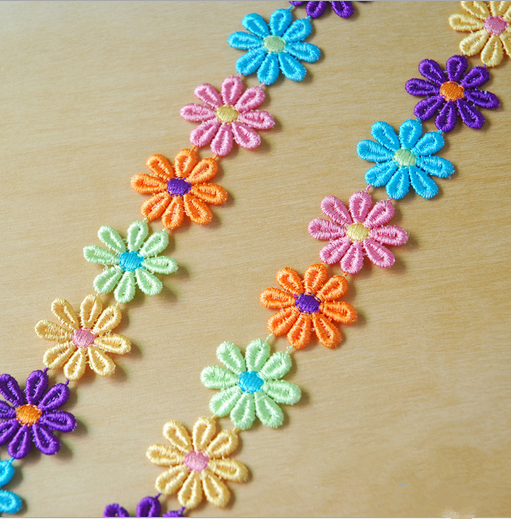 5 yards Colorful Flowers Embroidered lace Trim Ribbon Decor Appliques Sewing
