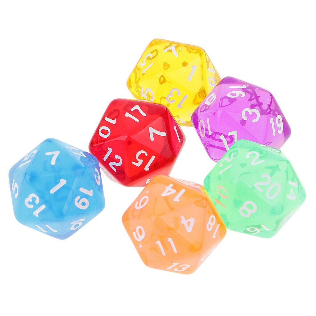 6pcs 20 Sided D20 Clear Colorful Dice for Playing  D&D RPG