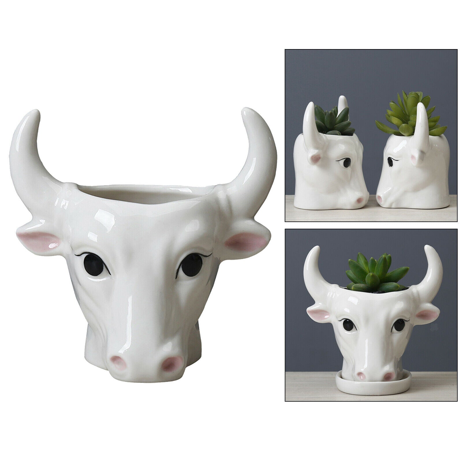 Cute Ceramic Mini Bull Shape Succulent Pot Flower Planter Flowerpot Decor