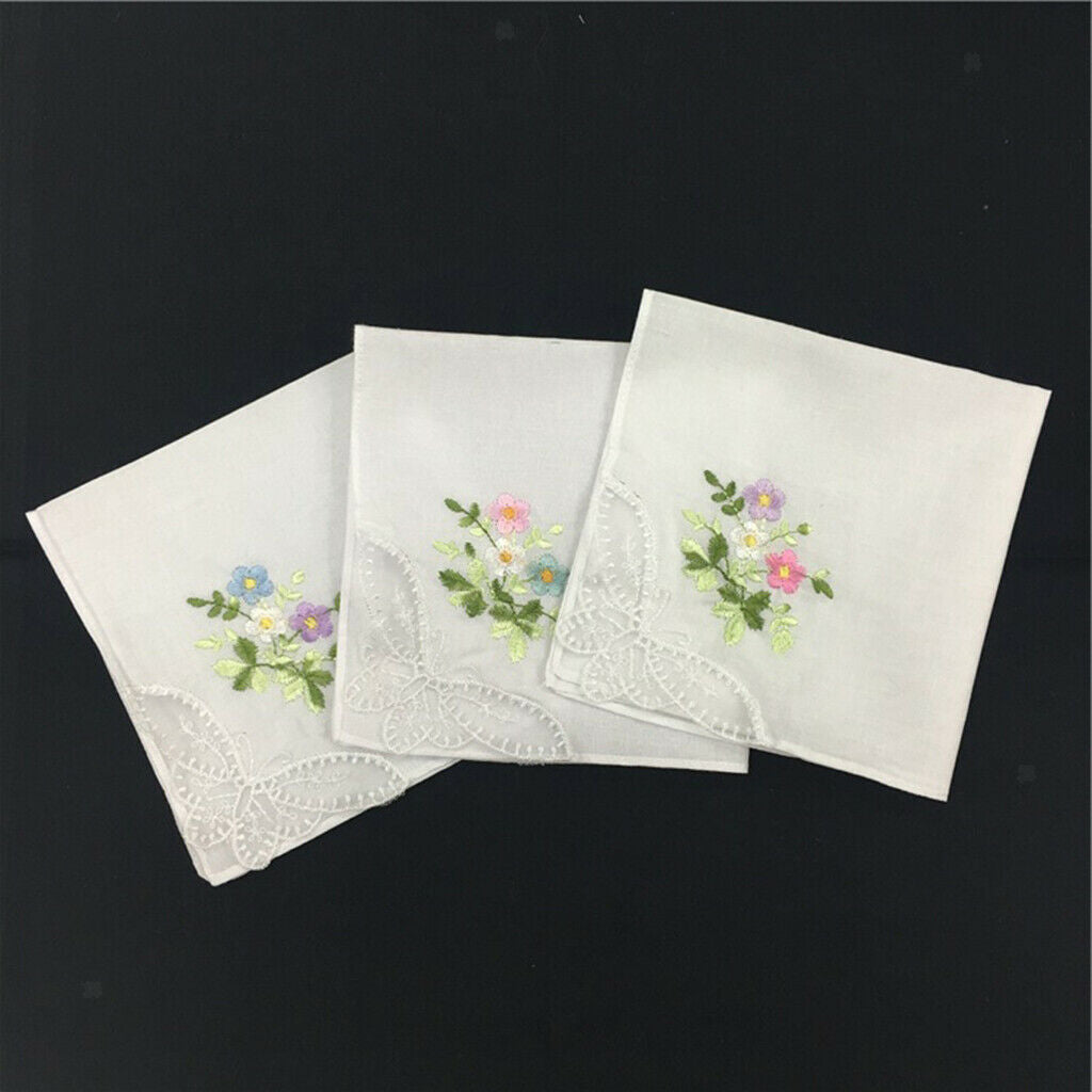 12pack Pure Cotton Embroidered Handkerchiefs Washable Floral Lace Hankie  ''