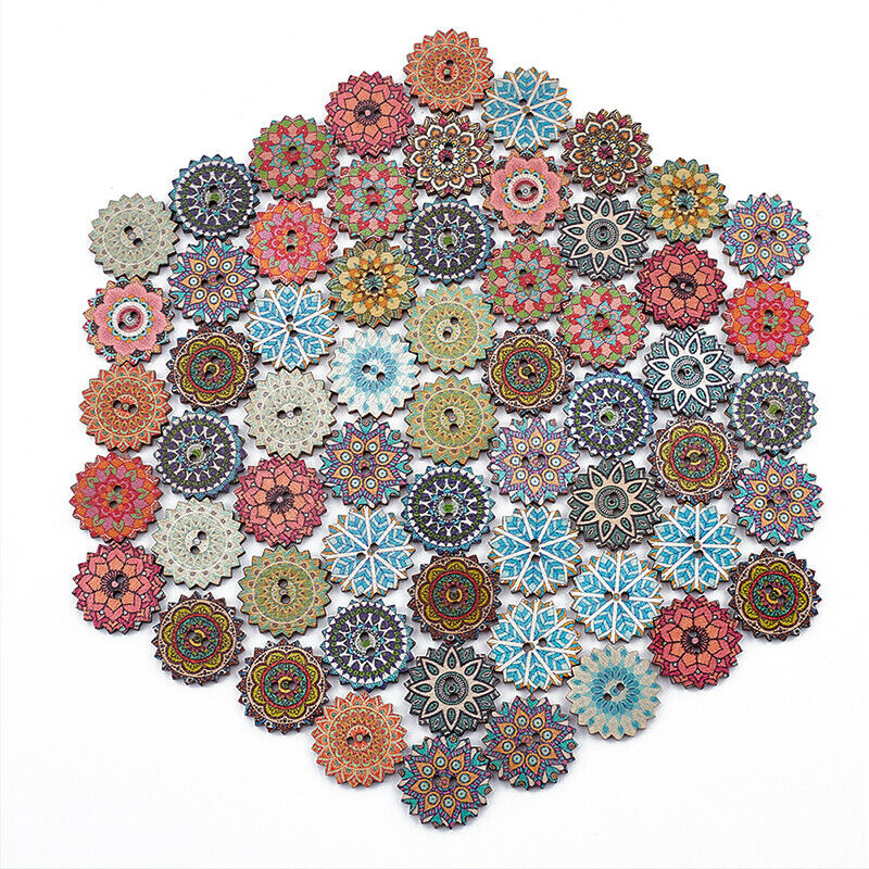 100x Bohemia Wooden Button Sewing Scrapbooking Costume DIY Decor Craft 20.l8