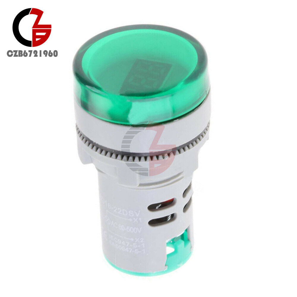 Green 22mm AC60-500V LED Voltmeter Voltage Meter Indicator Pilot Light Display