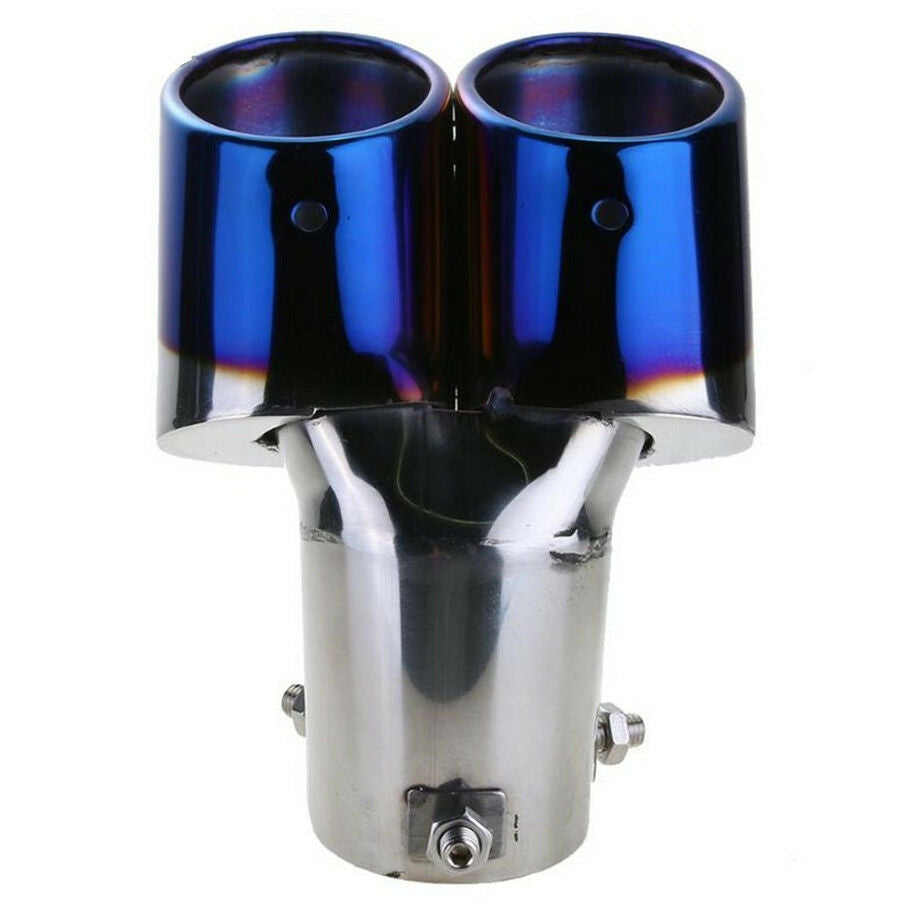 Polished Stainless Steel Car Dual Exhaust Muffler Tip Pipe Throat Liner Blue