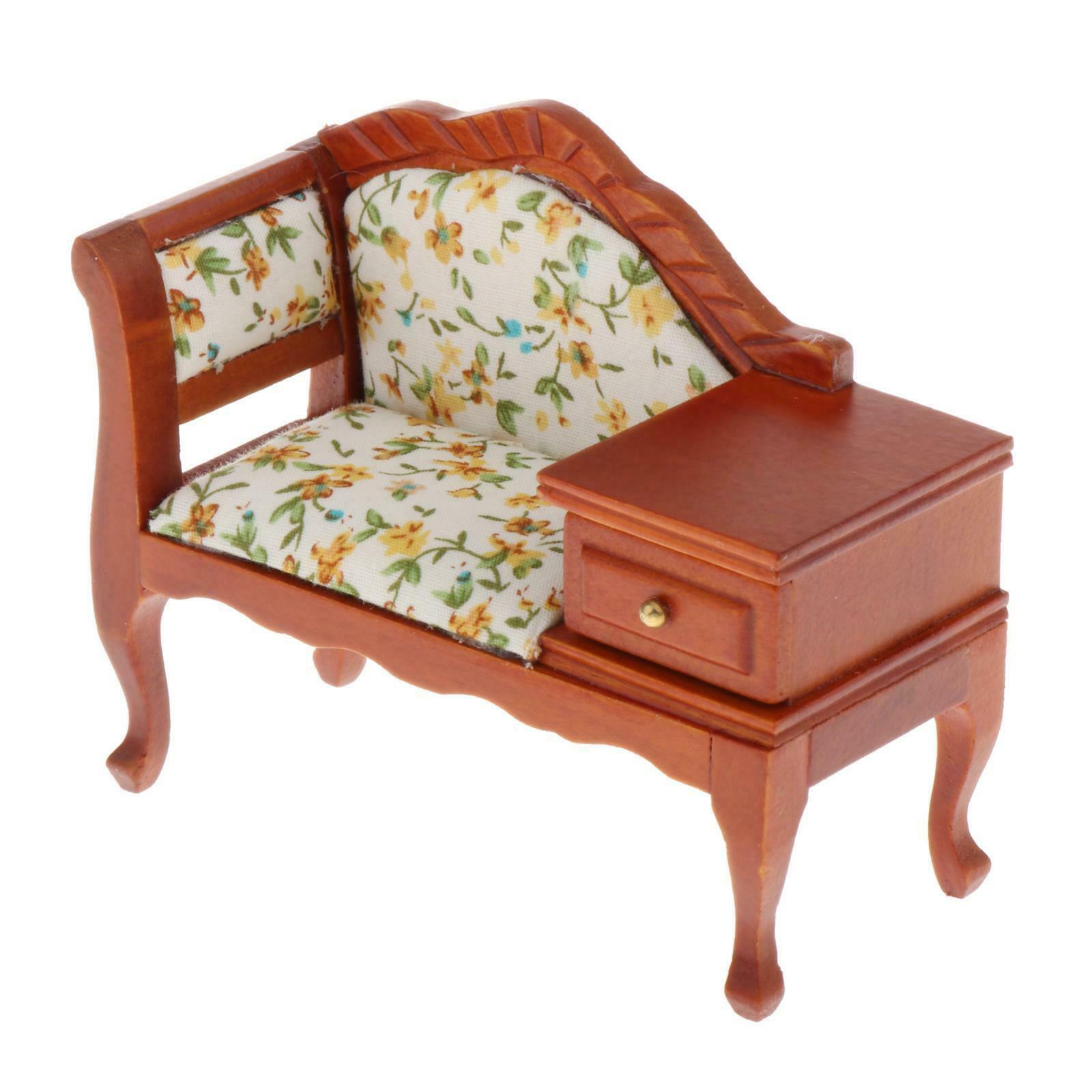 Puppenhaus Miniatur Möbel 1/12 Holz Sofa Lounge Couch Settee Mit Schublade.