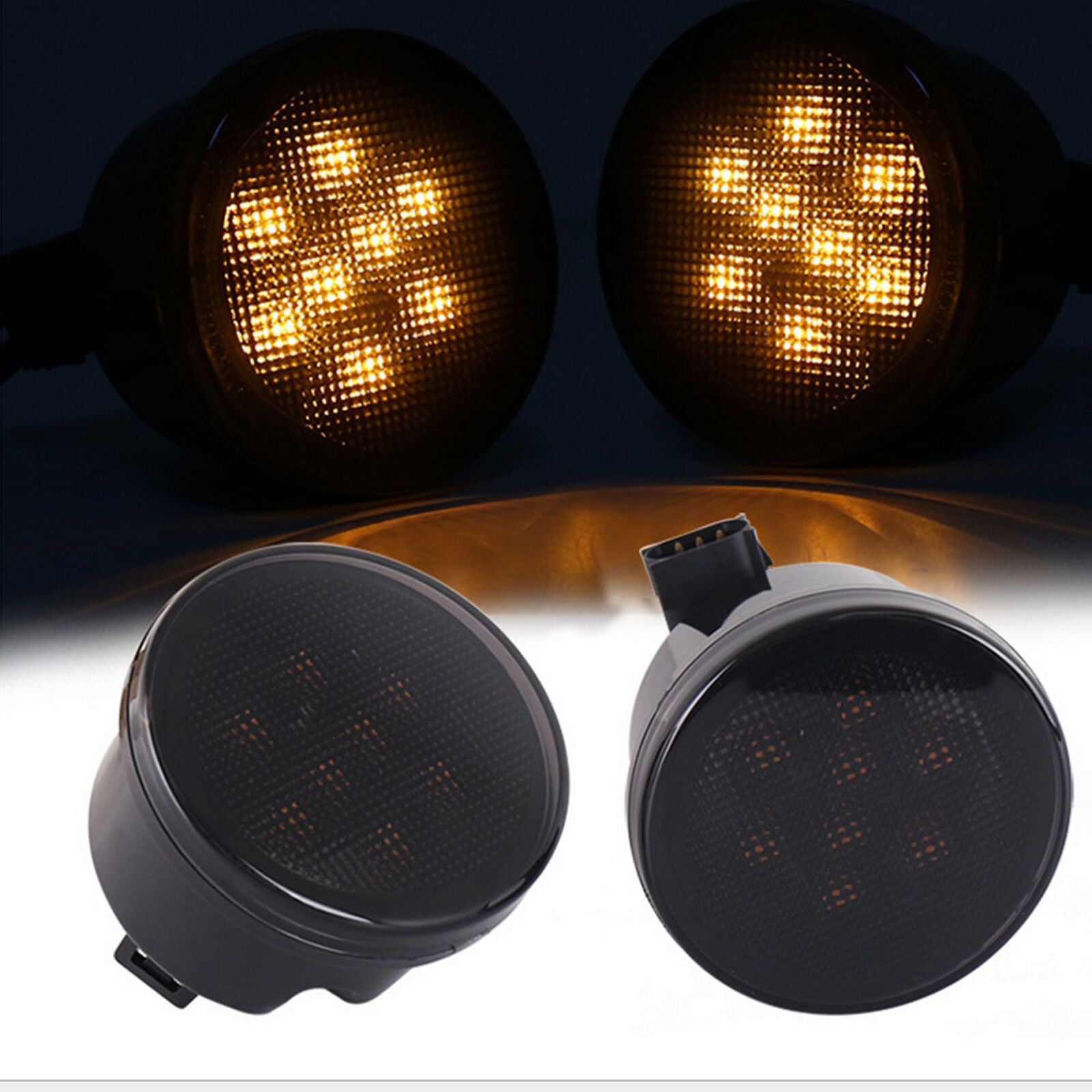 2X Front Grill Turn Signal Light LED Amber for Jeep for Wrangler JK 2007-2017 CI