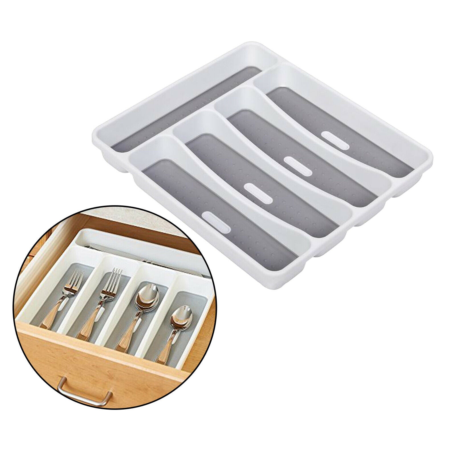 Pastic Cutlery Tray Cultery Holder Rack 5 Grids Kitchen Drawer Organizer