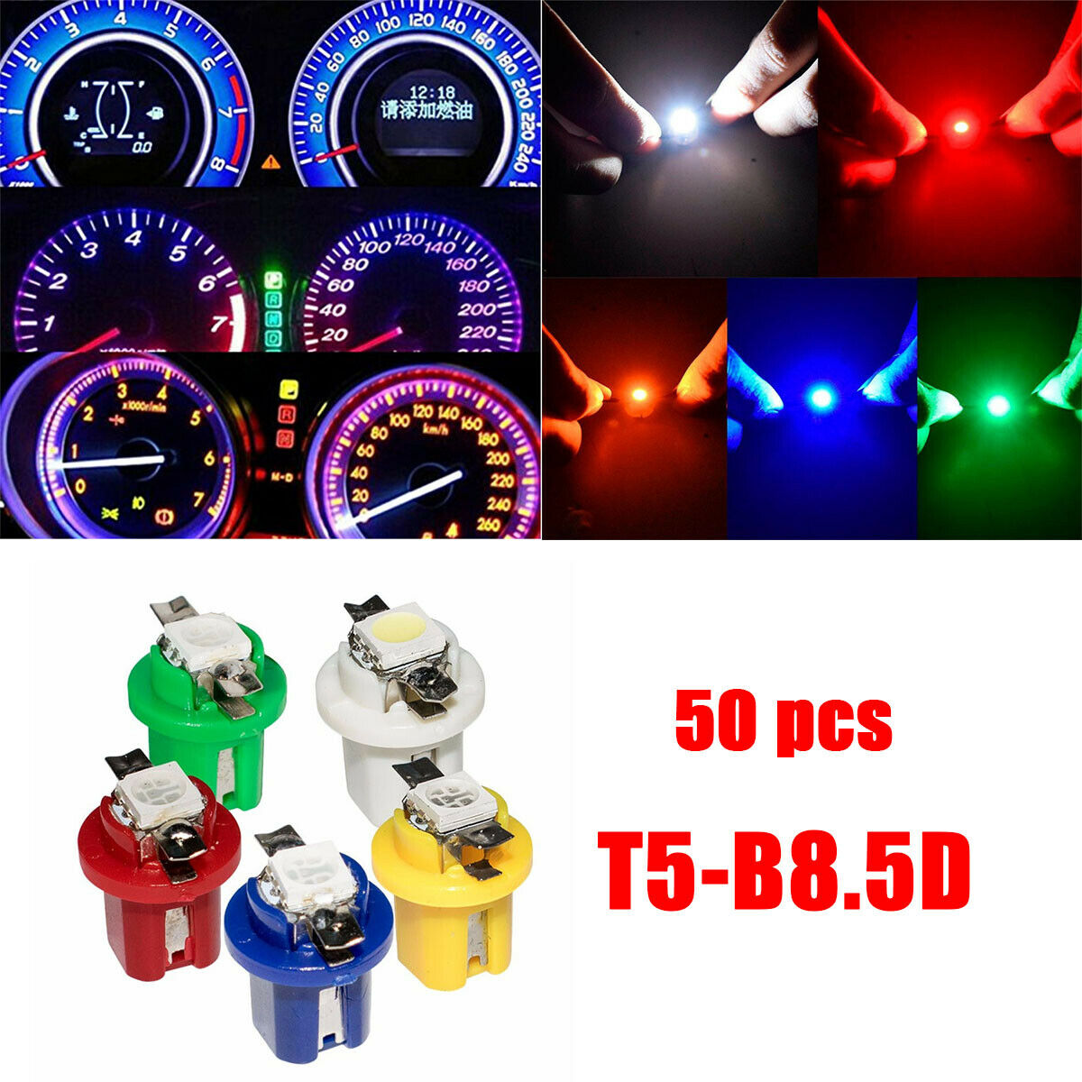50 Set Car Vehicles T5 5050 LED Indicator Gauge Dashboard Dash Side Lights Bulbs