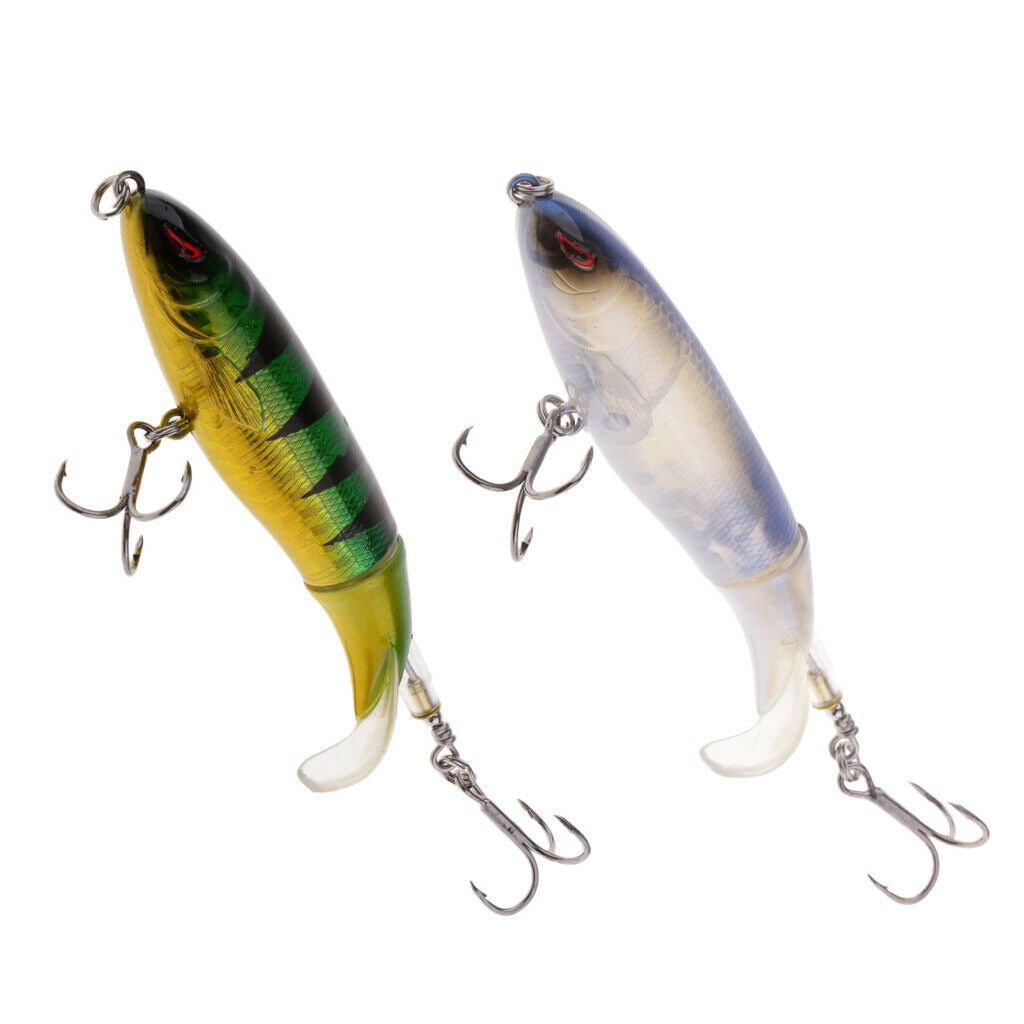 2pcs Topwater Fishing Lures Rotate Tail Whopper Popper Hard Bait Blue/Green