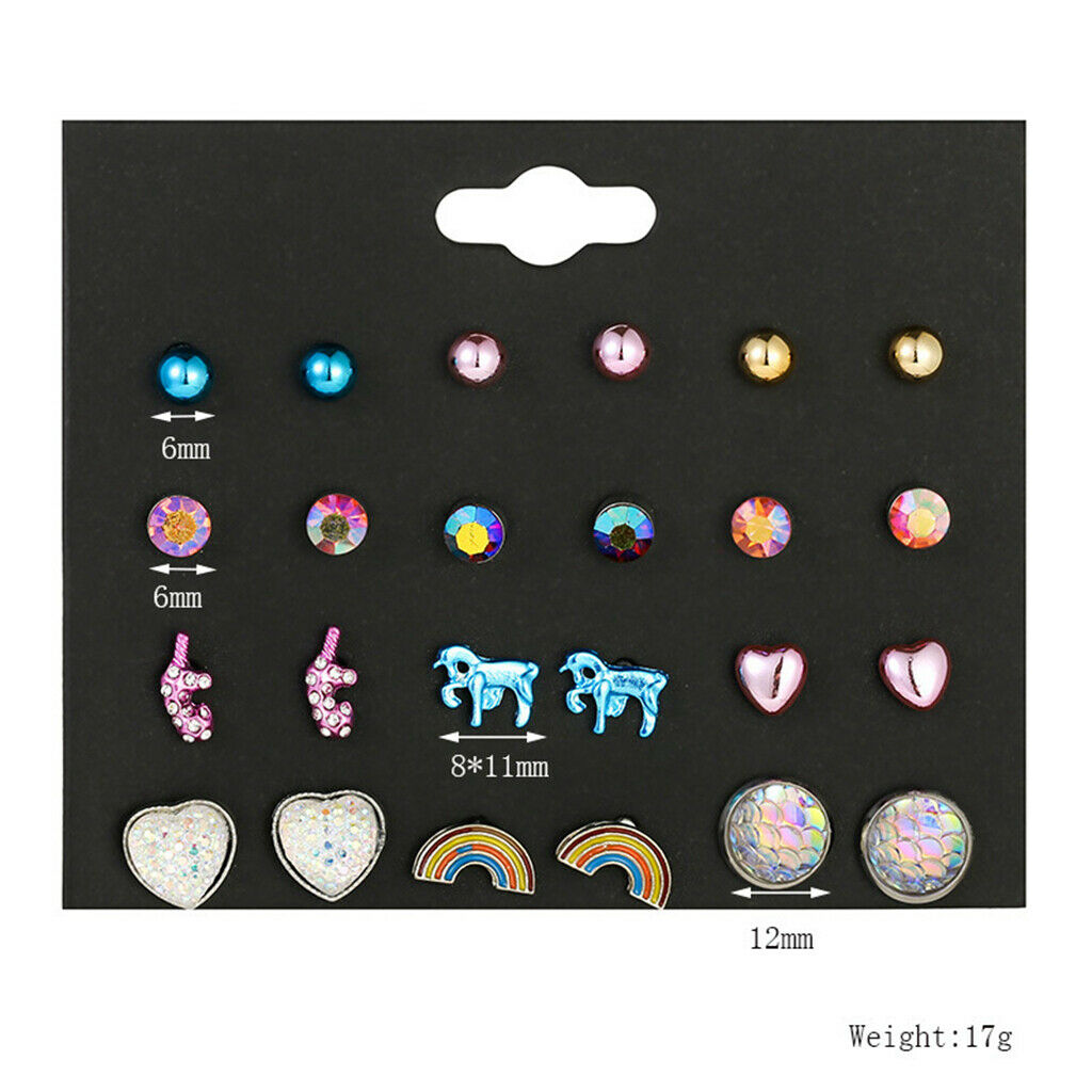 12 Pairs Set Fashion Assorted Metal Cute Animals Stud Earrings Set for Kids