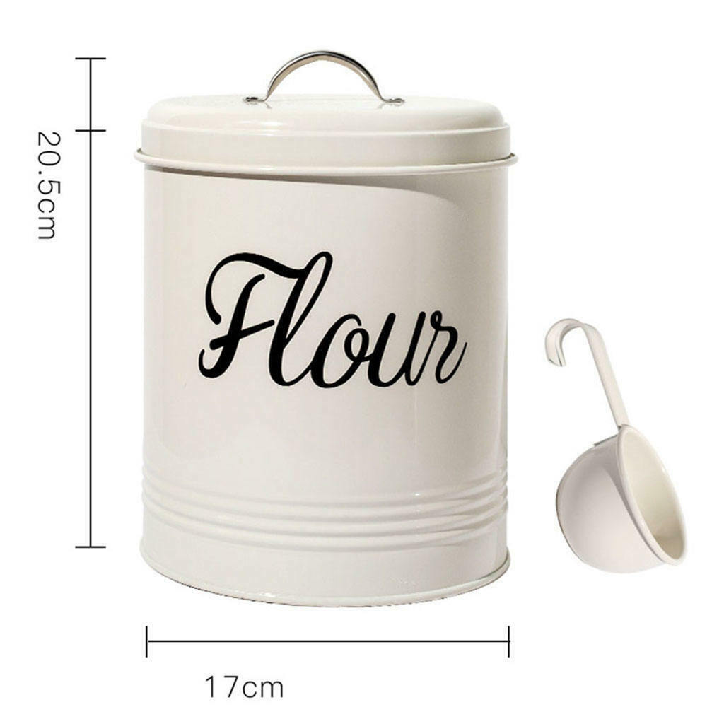 White Metal Foods Flour Storage Can Jar Canister 5L Container, Multifunctional