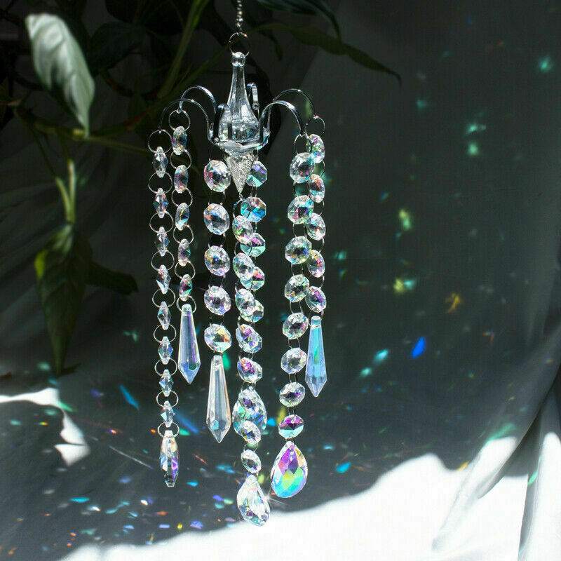 Crystal Prisms Wind Chimes Hanging Chandelier Chimes Home Hanging Decoration_DD