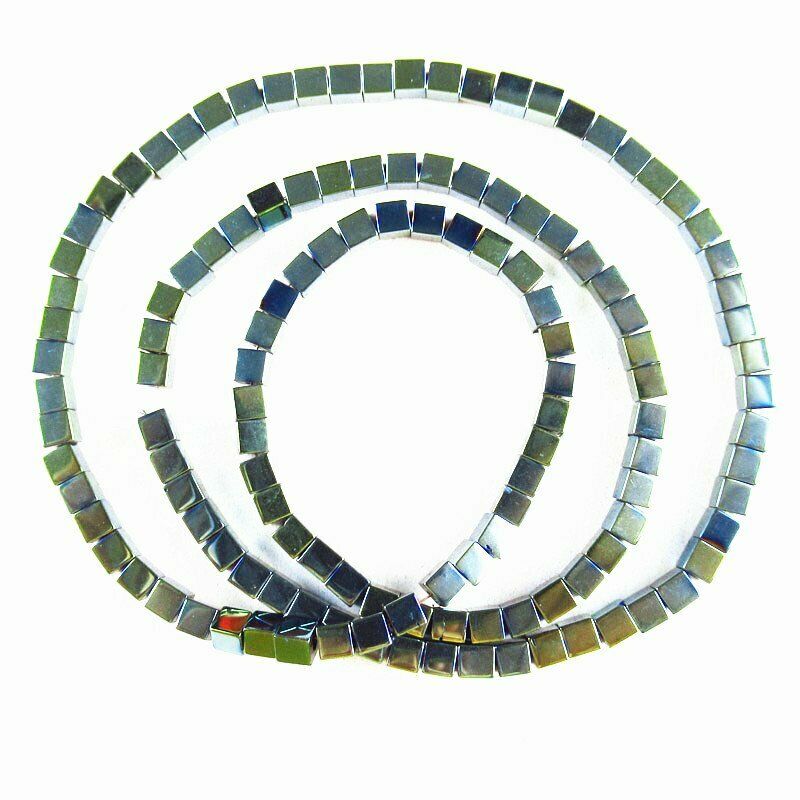 2Strand Army Green Hematite Cube Pendant Loose Bead 15.5 " 3x3x3mm 15g A-486TS