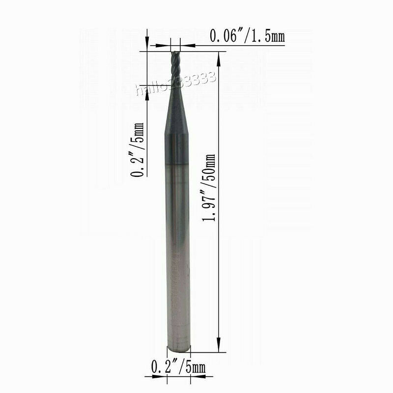 2PC HRC60° φ1.5×50-4F 1.5mm 4Flute Tungsten steel Carbide End Bit Milling Cutter