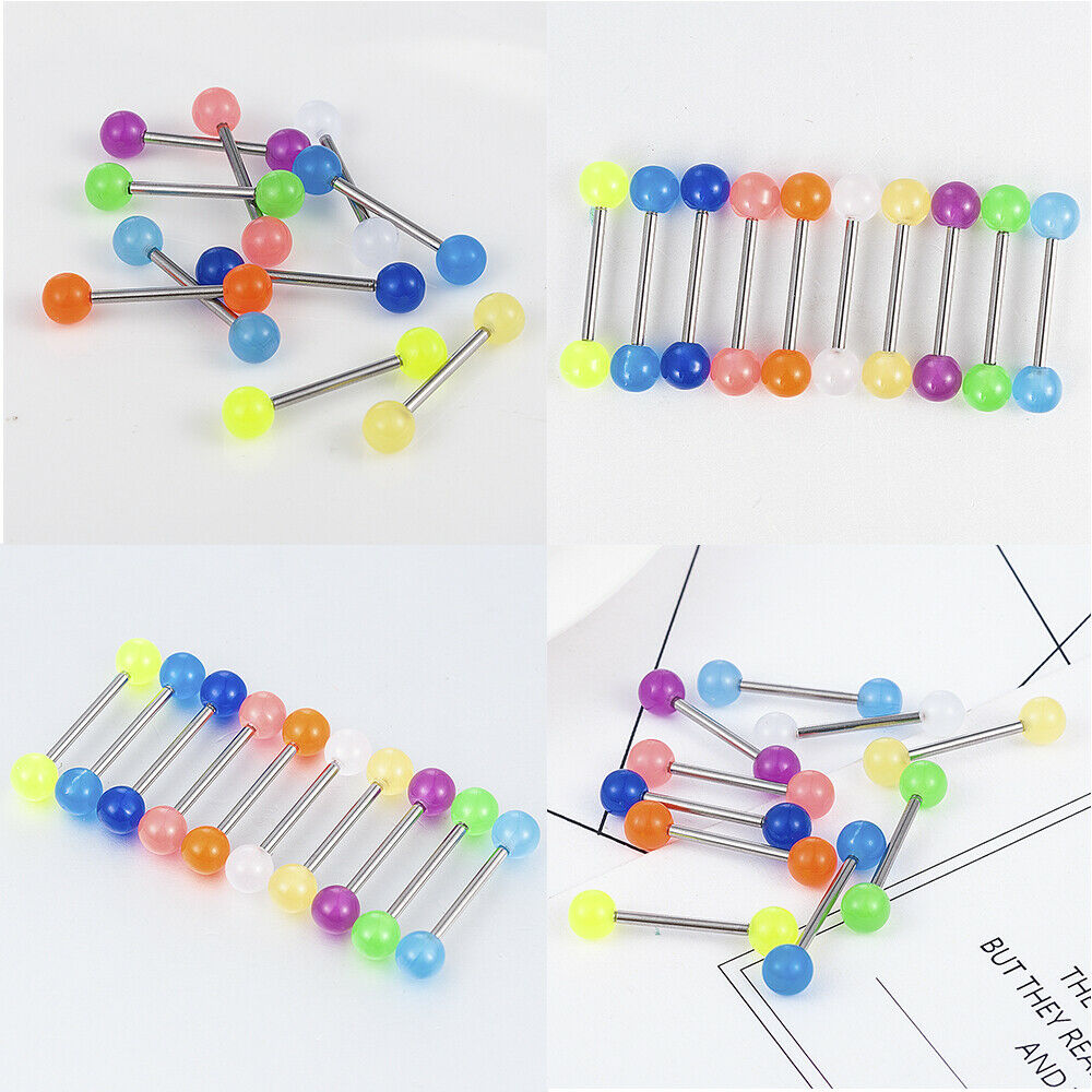 10X/set Glow In The Dark Luminous Barbell Tongue Rings Body Piercing Jewelry