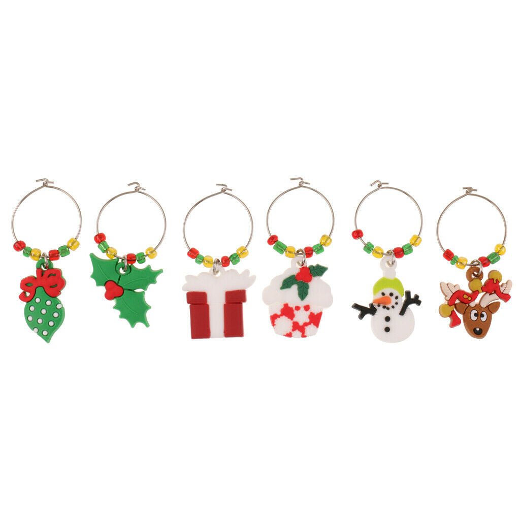 6pcs/Set Christmas Glass Beach Themed Wine Glass Charms,Wine Tasting Party