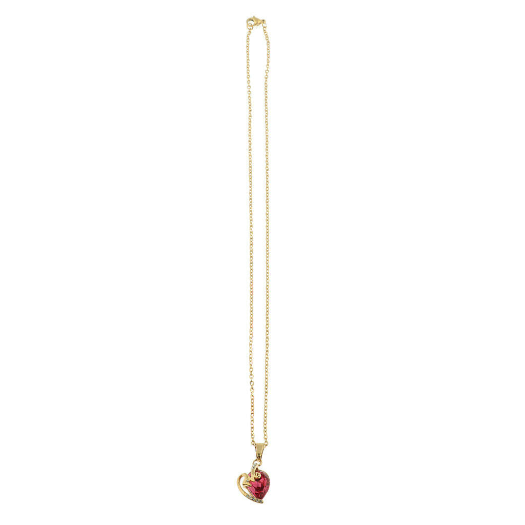 Love Pendant Necklace Stainless Steel Heart Shaped Zircon Pendant Golden Red