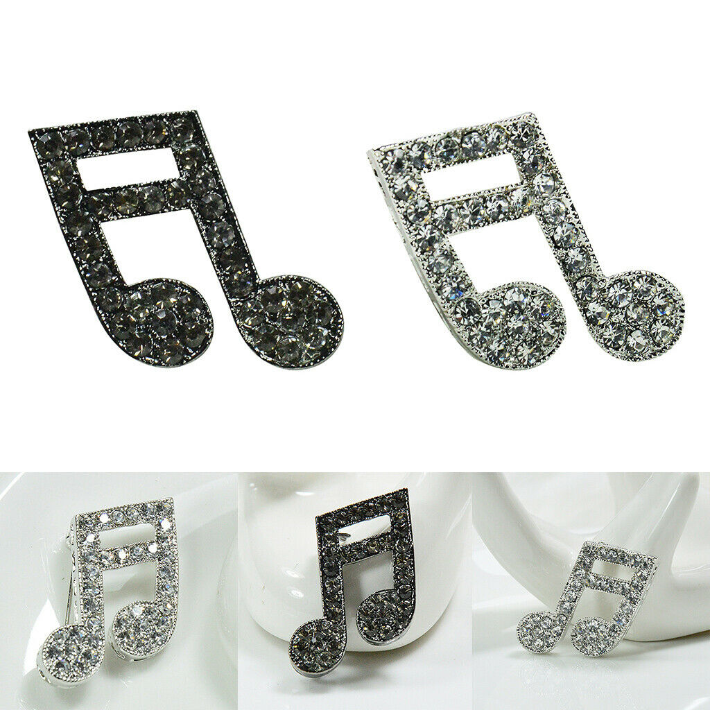 2Pcs Women Alloy Musical Symbol Enamel  Brooch Lapel Pin Collar Tips Black
