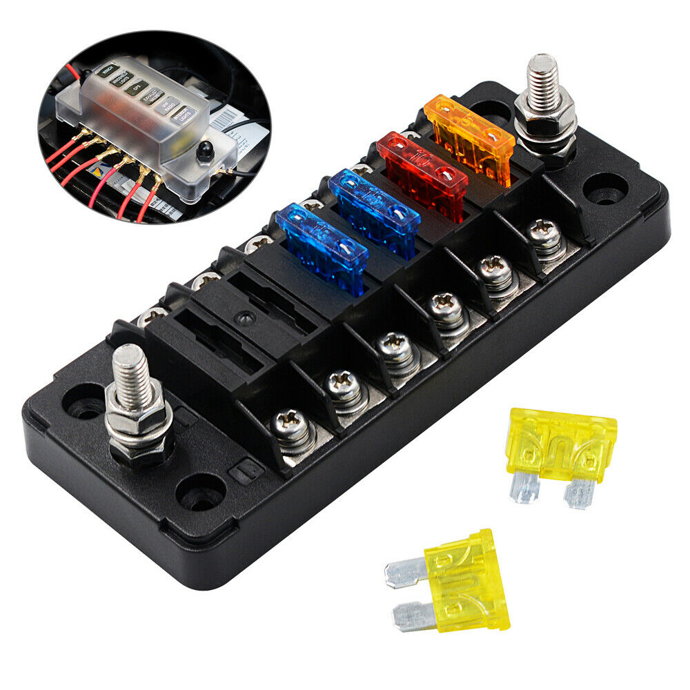 6 Circuit Fuse Block W/Negative Bus 6-Way Fuse Box with Ground Protection Cover