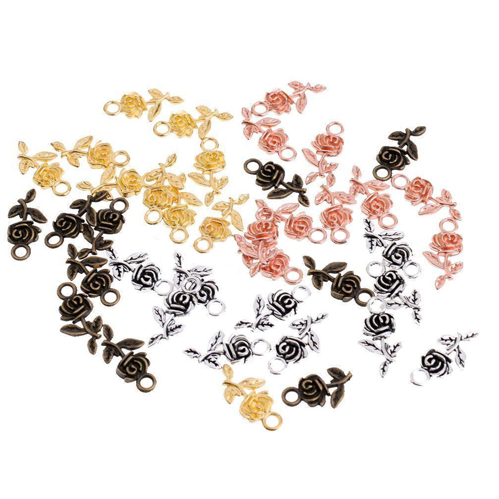 40pcs Alloy Rose Shape DIY Pendant Charms Bracelet Pendant 20x10mm Crafts