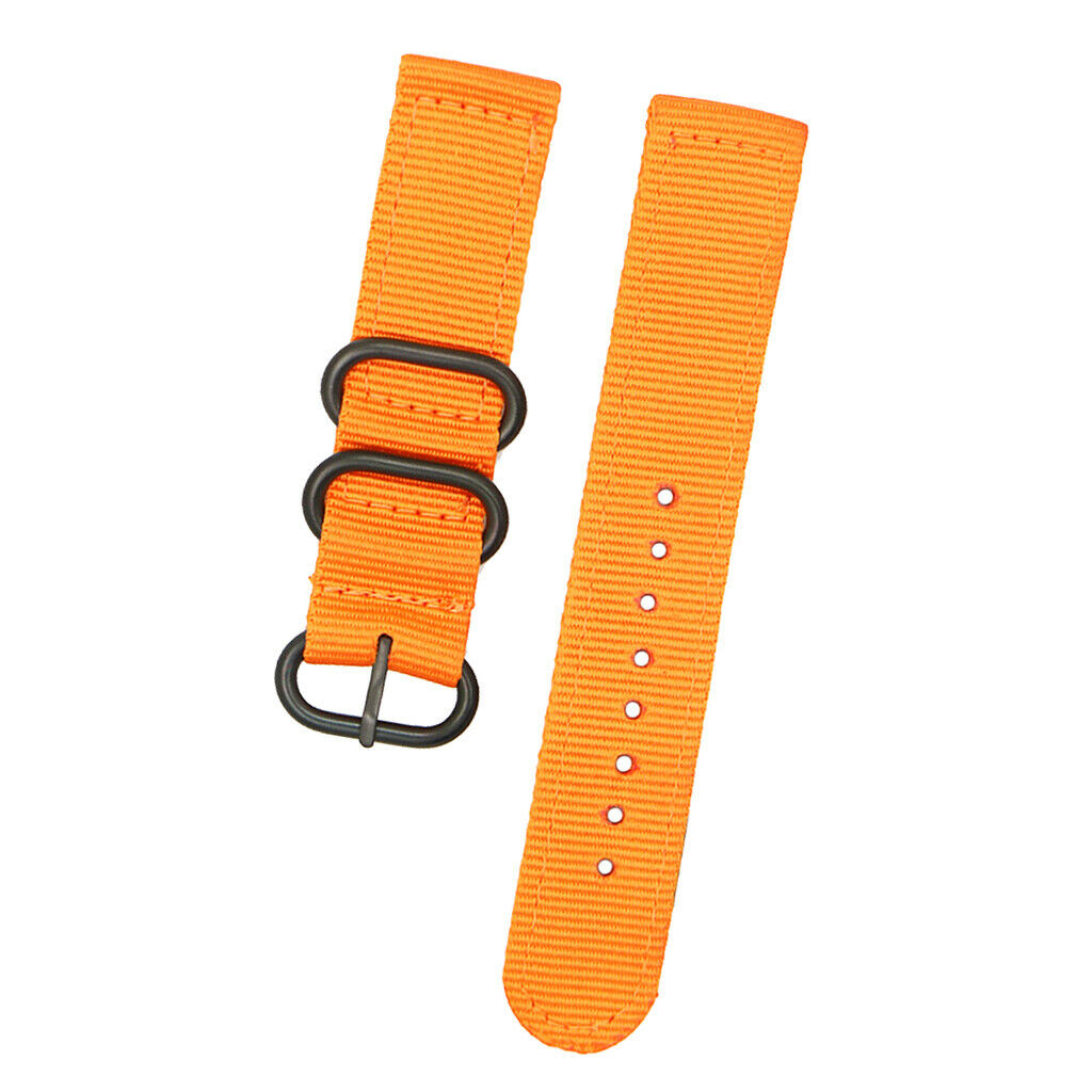 Orange Nylon Strap Black Stainless Steel 3-ring Buckle Wristband 24mm