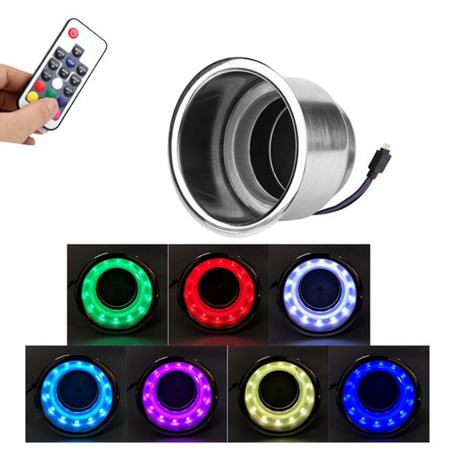 RGB Stainless Steel Cup Bottle Holder Seat 3W LED Lamp Marine Truck RV