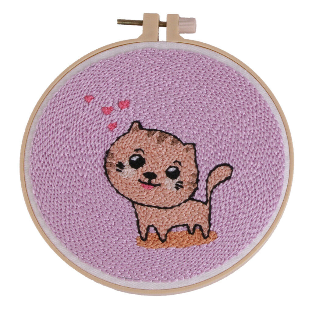 2x Monkey Cat Embroidery Starter Kit Hoop Color Threads Needles Tools Kit