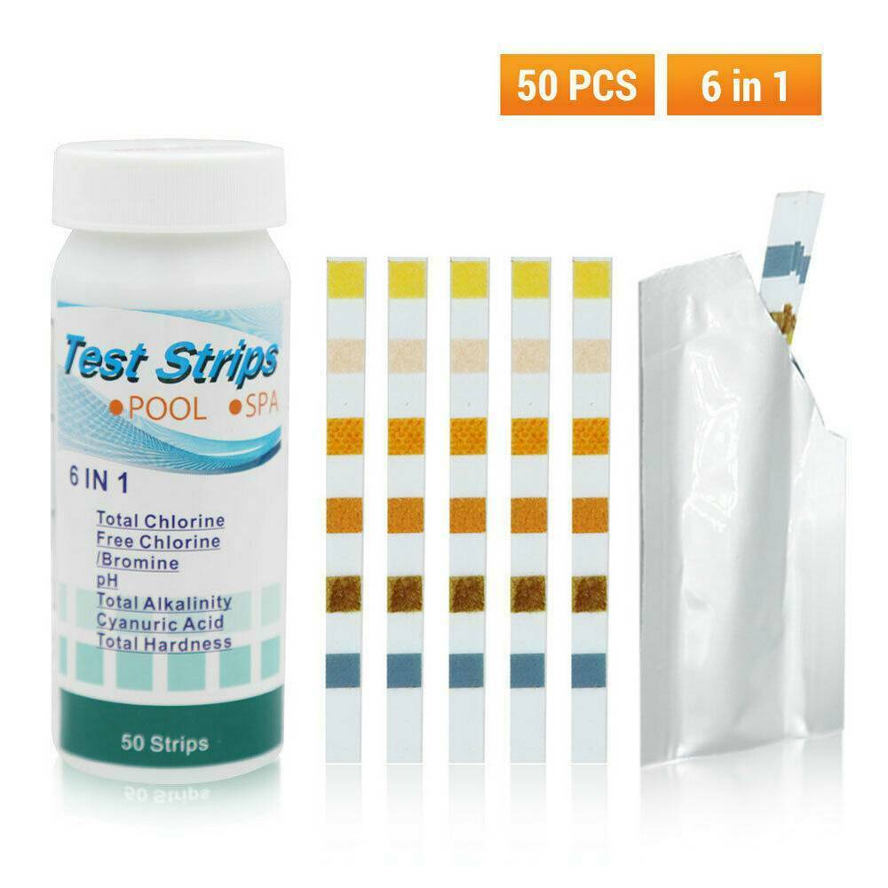 50 PCS Chlorine Dip Test Strips Hot Tub SPA Swimming Pool PH Tester Paper 6IN1