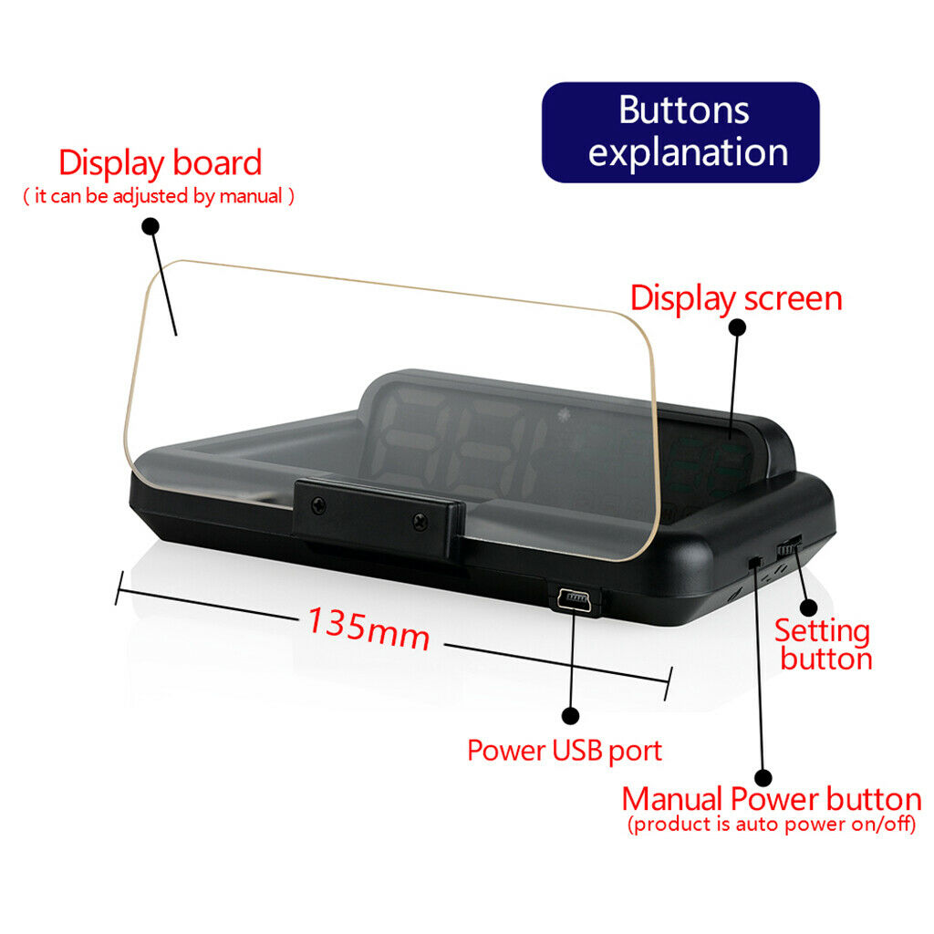 Car Head Up Display Car Hud Speed Projector Warning Alarm Mirror Projection